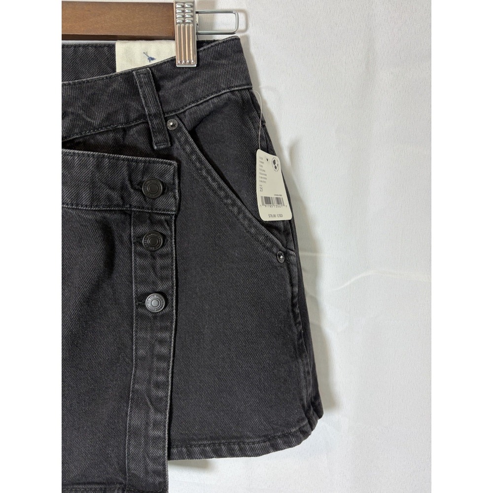 Free People Wynne Denim Skirt Size 25 Black Casual Button Up Wrap Preppy Y2K - Picture 2 of 9